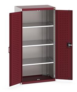 40012081.** Heavy Duty Bott cubio cupboard with perfo panel lined hinged doors. 800mm wide x 525mm deep x 1600mm high with 3 x100kg capacity shelves....